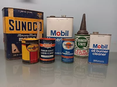 Vtg. Lot Of ( 7 ) ADVERTISEMENT OIL Cans  For  $  100 SHIPPED FREE & FREE Spout • $100