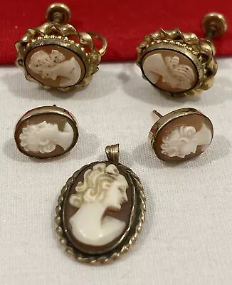 Vintage 1/20 12k G.F. Gold Filled Earrings & Pendant Orange CAMEO MIXED LOT 3 • $69.95