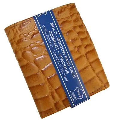 Tan Crocodile Embossed Cowboy Credit Card ID Window Leather Men's Trifold Wallet • $15.93