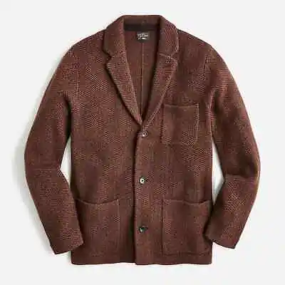 J. CREW Men's Cashmere Herringbone Jacquard Blazer Sweater Brown XL - $348 NWT • $313.49