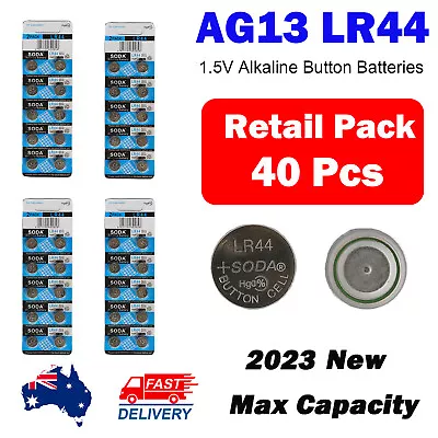 *2024* 40 Pcs Retail Pack LR44 AG13/A76 Blister Battery  Button Cell 1.5V 2024 • $7.58