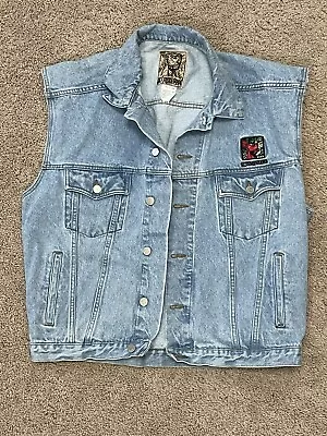 Distressed Punk Denim Jean Vest-Kingston Technology Embroidered Vintage 1997-Lrg • $29.99