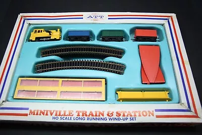 Vintage HO Scale ATT MINIVILLE TRAIN Station Set Clockwork Train WORKING & NICE! • $500