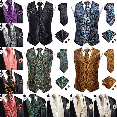 Paisley Floral Mens Waistcoat Dress VEST Necktie Suit Tuxedo Tie Hanky Cufflinks • $19.99