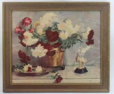 Vintage Morris & Bendien Framed Red & White Flower Print ~ 18.5  X 15.5  • $42.95