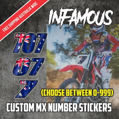 3x Custom Dirt Bike Plate MX Race Number GoKart Racing Decals Stickers Australia • $16.14