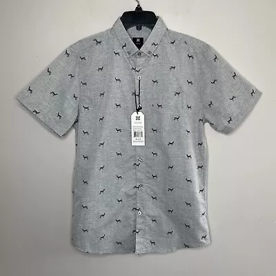 VISIVE Shirt Mens Small S Gray ZEBRA-PRINT Button-Down NEW Short Sleeve • $17.49