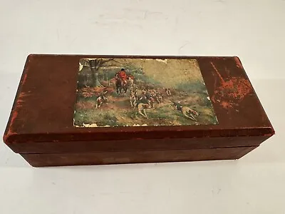 Vintage Cigar Box Humidor English Fox Hunting Scene | Keepsake Poker Box I3:1 • $29.99