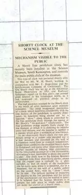 1935 The Shortt Free Pendulum Clock Installed Museum South Kensington • £5