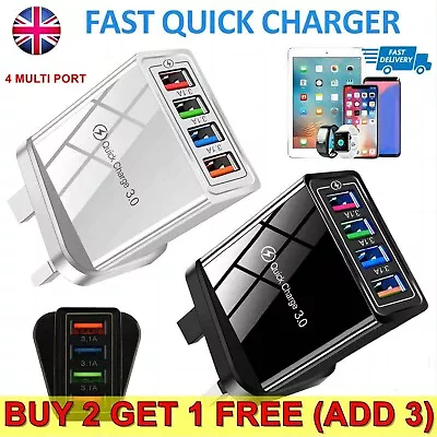 4 Multi-Port Fast Quick Charge USB Hub Mains UK Plug Adapter Wall Charger Phones • £4.85