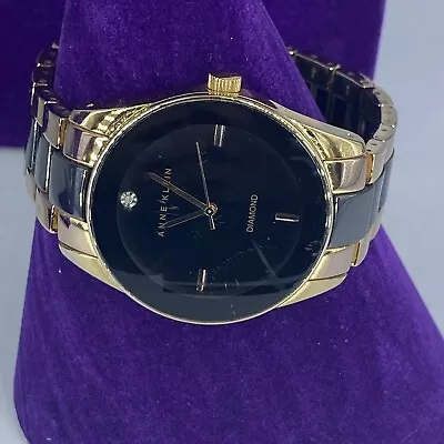 £10 • Buy Anne Klein Watch Gold Black Tone Chunky