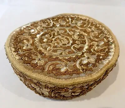 Vtg Minaudiere Clutch Evening Bag Handmade Purse Round Embroidered Gold • $19.95