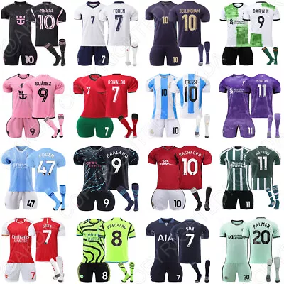 2023/24 Kids Football Kits Boy Girls Sports Full Strip Shirt Shorts Socks 25th • £19.99
