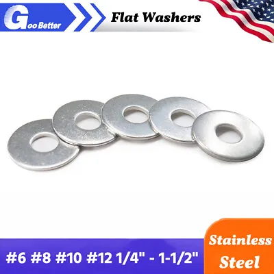 US / Inch - SAE Flat Washers  304 Stainless Steel #6 #8 #10 #12 1/4  -  1-1/2  • $7.52