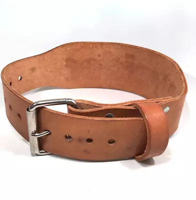 Weider Weight Lifting Tan Thick Leather & Chrome Exercise Belt Sz Small S 25-28 • $34.50