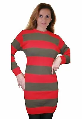£12.99 • Buy Ladies Horror Freddy Krueger Style Halloween Red Green Stripe Knitted Jumper UK