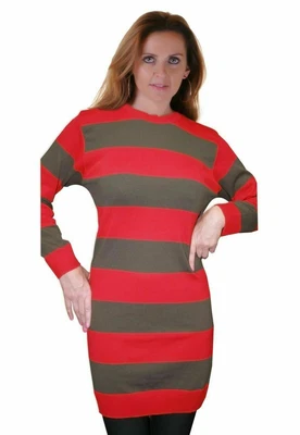 £12.99 • Buy Ladies Horror Freddy Krueger Style Halloween Red Green Stripe Knitted Jumper UK