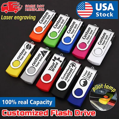 Custom Logo Compact Lot Swivel USB Flash Drive Memory Stick U Disk Customized • $5.98