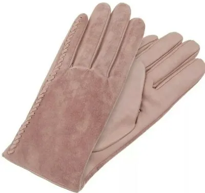 Monsoon Accessorize Stitch Detail Suede Leather Pink Gloves Size M / L Bnwt • £20