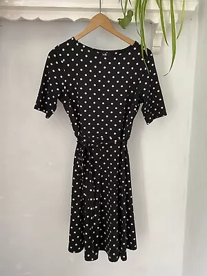 Wallis Polka Dot Fit & Flare Dress Uk 14 • £11