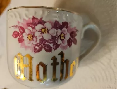 Vintage Floral Design White Porcelain Shaving Mug With Gold Trim Says: MOTHER  • $12.50