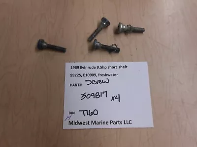 309817 Evinrude 1969 9.5hp 9922S Outboard Motor Screws (4) T160 • $13.99