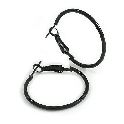 £7.90 • Buy 30mm D/ Black Enamel Slim Hoop Earrings/ Small