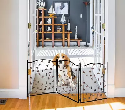 Metal Pet Gate 3 Panel Leaf Design - Extra Wide Expandable & Foldable Dog Fence • $43.50