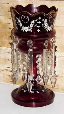 £500 • Buy Antique Mantle Cranberry Gilded Glass Hand-Painted Table Sideboard Lustre Vase