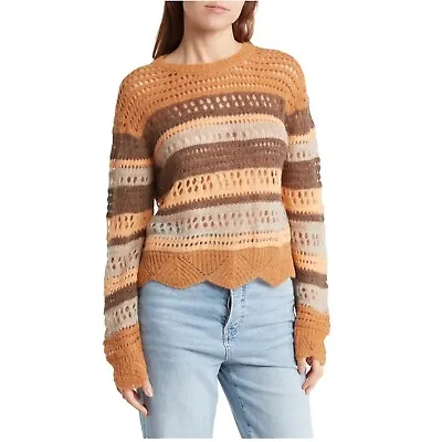 MOTHER Striped Open Knit Sweater Mock Neck Misty Mountain Top NWT Sz XS  NWT • $125