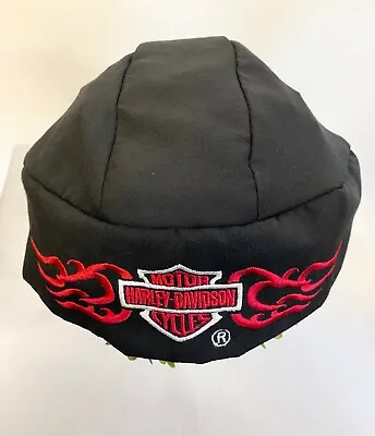 HARLEY DAVIDSON MOTORCYCLE Black Red Embroidered Shield Skull Cap Head Wrap Tie • $47.20