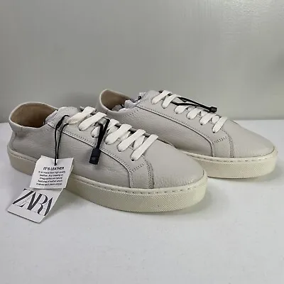 Zara White Leather Trainers 40 US Shoe Size 9 Sneakers NWT • $25.50