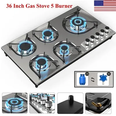 36 Inch Gas Cooktop Built-in 5 Burners Stainless Steel Gas Stove NG/LPG Gas Hob • $237.49