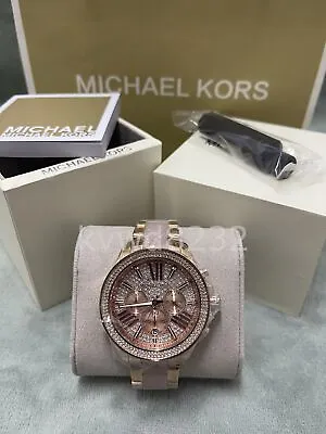 Michael Kors MK6096 Wren Chronograph Rose Gold Crystal Pave Quartz Women's Watch • $103