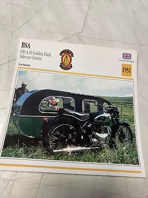 BSA 650 A10 Golden Flash Sidecar Gemini 1951 Card Motorbike - Collection Atlas • $10.37