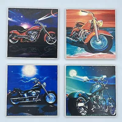 $15.99 • Buy Ceramic Motorcycle Themed Coasters - Set Of 4 W/Wooden Holder - Michael Searle