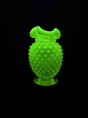 Fenton Yellow Green Hobnail Vaseline Glass 3.75  High Vase Excellent • $39.99