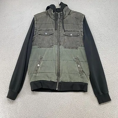 RVCA Jacket Mens Medium Hoodie Zip Up Vest Green Corduroy Puffer Pockets • $28.95