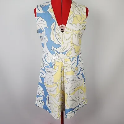 Zara Womens Size L Floral Print 1960s Mod Style V-Neck Pleated A-Line Dress • $15