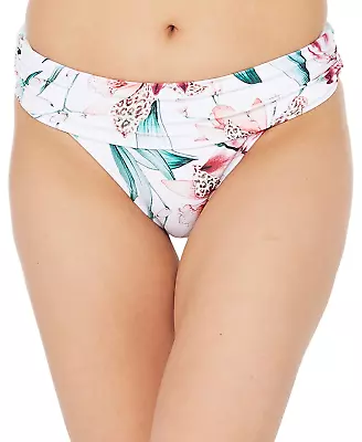 La Blanca WHITE Flyaway Orchid Shirred Band Hipster Bikini Swim Bottoms US 14 • $14.66