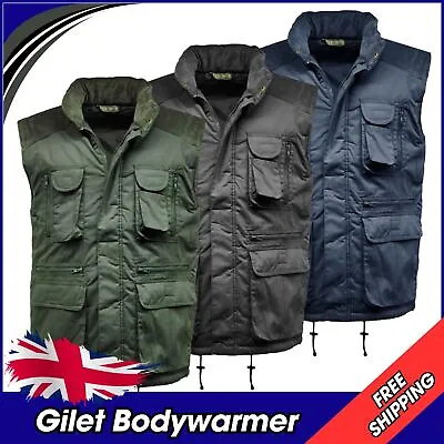 Mens Multi Pocket Lined Padded Gilet Bodywarmer Sleeveless | Work Wear | Outdoor • £28.99