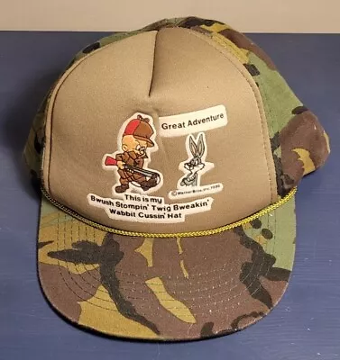 Six Flags Great Adventure Camo Looney Tunes Hat - Bugs Bunny Elmer Fudd WB 1986 • $39.99