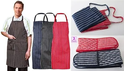£4.75 • Buy 100% Cotton Butcher Strips Apron Quilted Single Double Oven Gloves