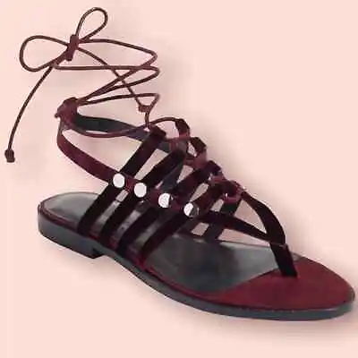 Rebecca Minkoff Evonne Wine Red Purple Velvet Laceup Sandals NEW 7.5 • $22.50