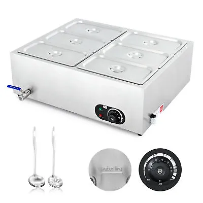 39Q 6-Pan Commercial Food Warmer 1200W Bain Marie Steam Table Countertop Station • $159.99