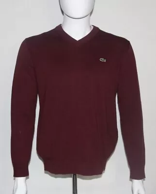 $38.49 • Buy Lacoste Men's Long Sleeve V Neck Cotton Jersey Sweater Burgundy 3-S Small NWT