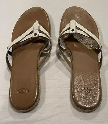 Ugg Womens Thong Sandals White/Brown Leather Flip Flops Size 7 • $19.99