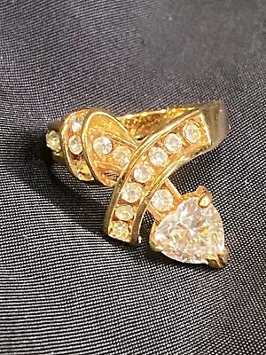 Vintage Gold Plated Cz Statement Ring Size 8 1/4 Unique • $39.99