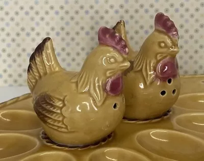 Vintage 3 Pc Ceramic Deviled Egg Plate W/Salt Pepper Shakers Made In Japan • $34.99