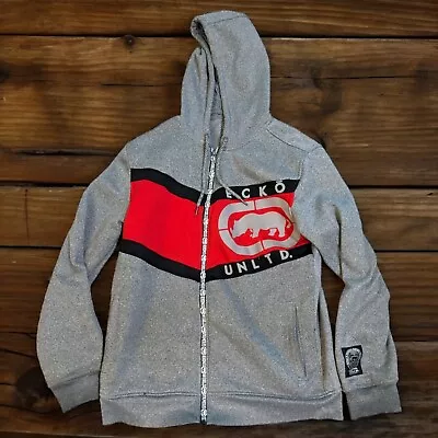 Vintage Y2K Ecko Unltd Rhino Logo Full Zip Gray Hoodie Men's M Baggy Grunge • $49.99